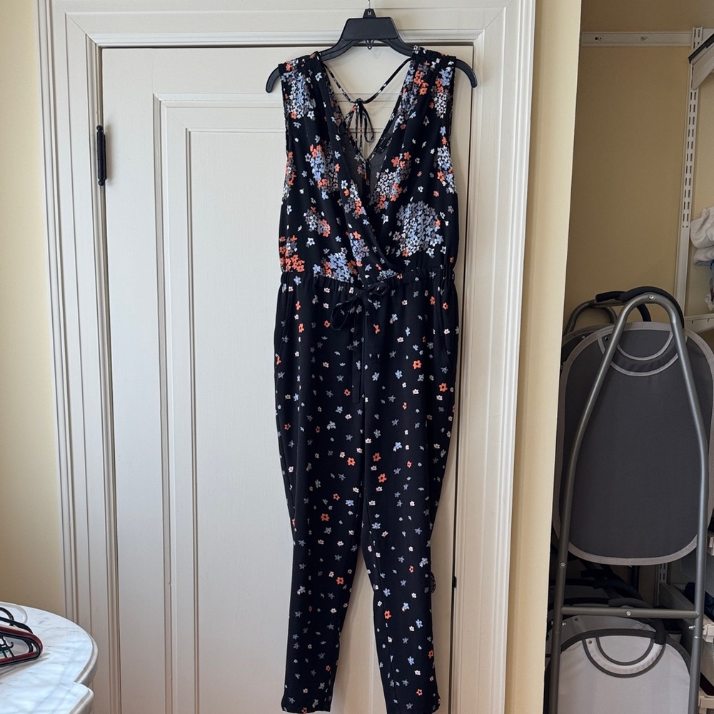 LOFT Black Floral Jumpsuit